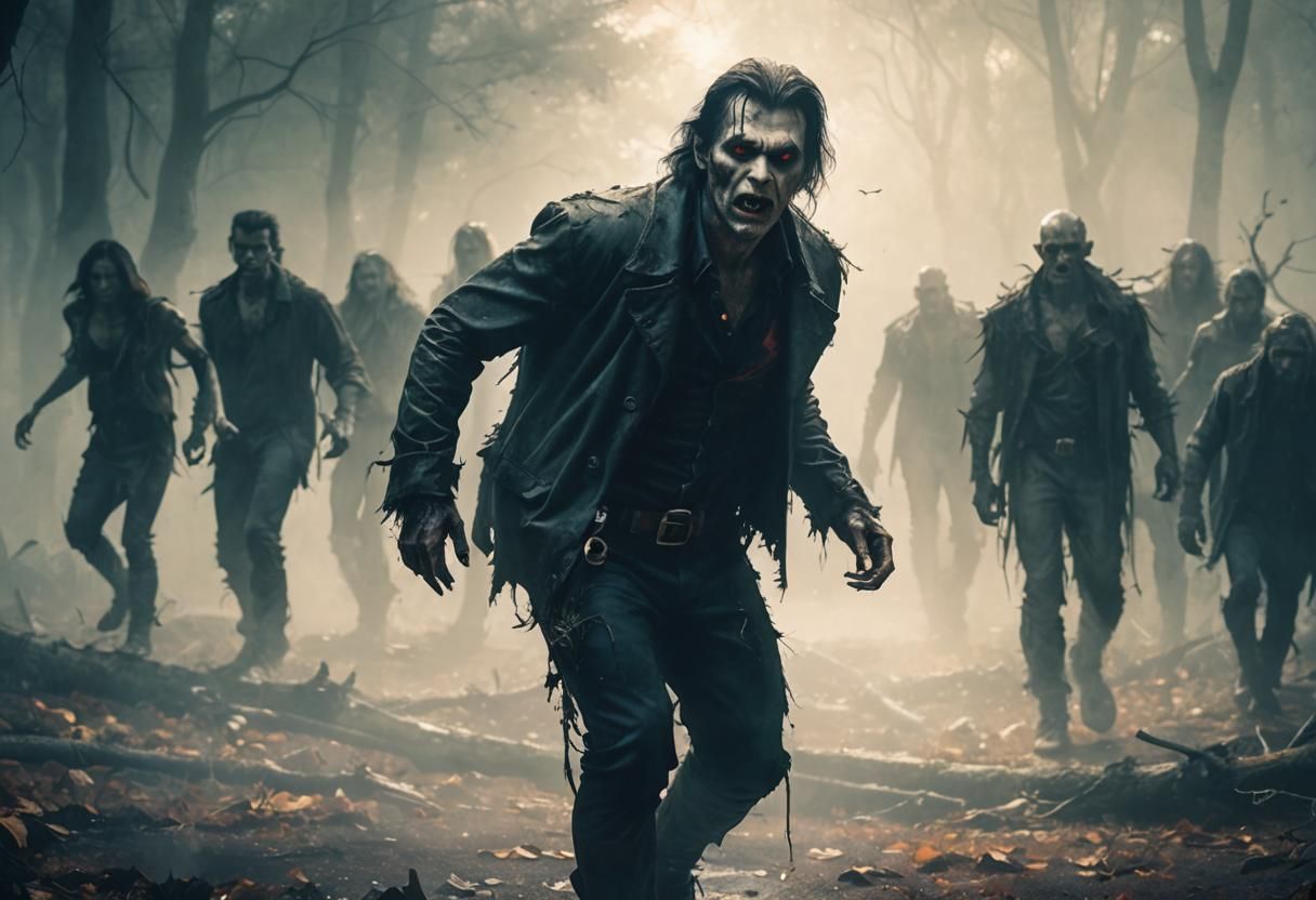 Vampire Wearing worn and torn clothing roaming the woods