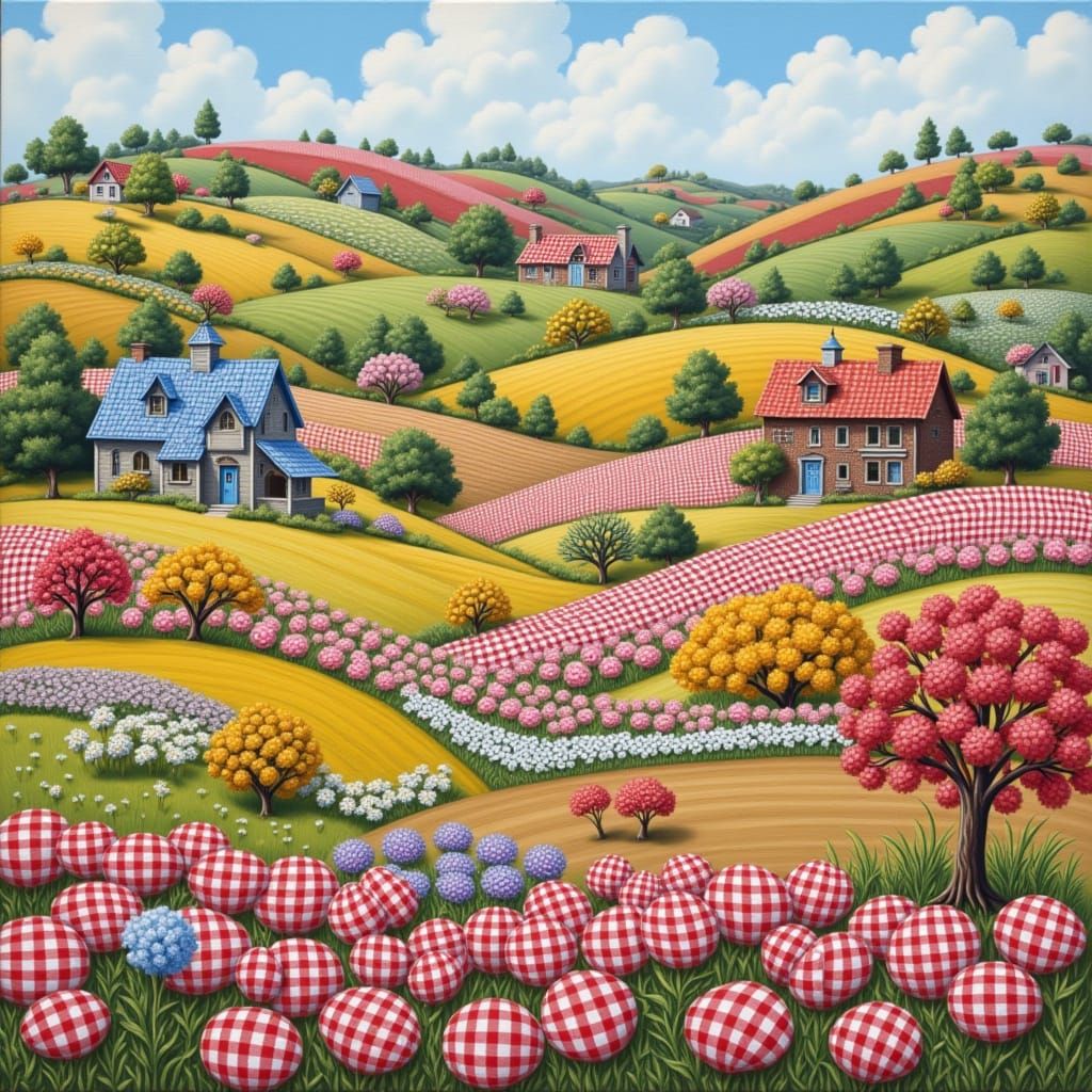 <lora:Gingham World:1.0> a gingham landscape