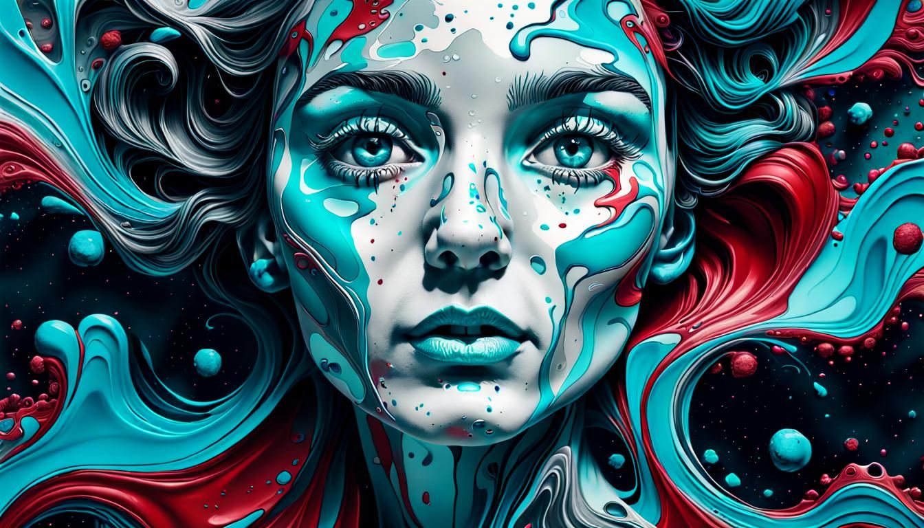 "INK SPLATTER ART" BOLD COLORS ABSTRACT  SURREAL FEMALE PORT...