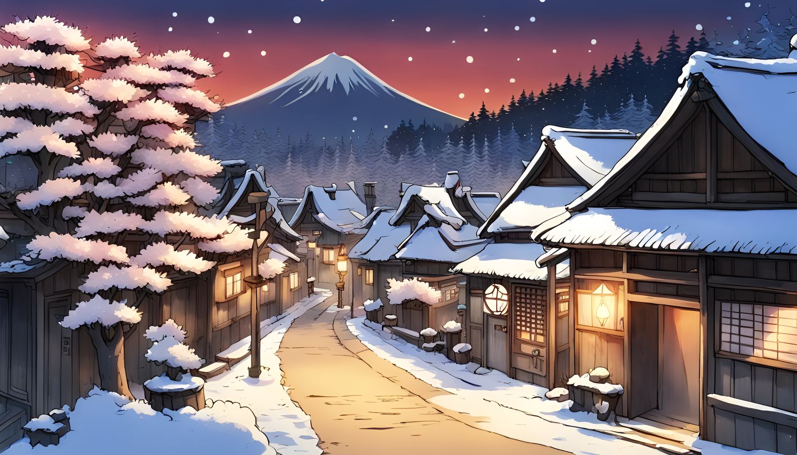 Winter in a small village - AI Generated Artwork - NightCafe Creator