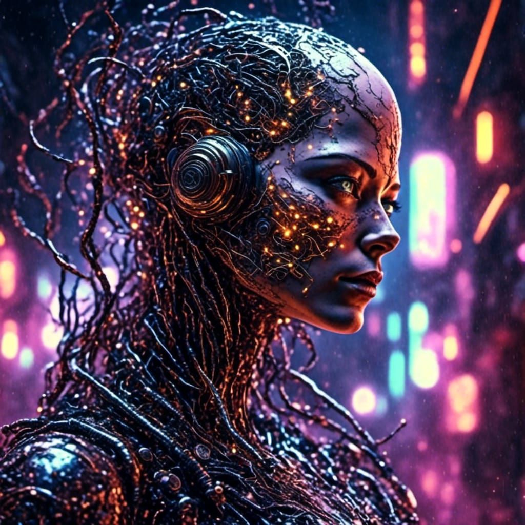 <lora:D3Ddroid:1.0>retro dark vintage sci-fi :: 3D mapping matte dark gouache demonic illustration :: Ghost_in_the_shell cyberpunk_humanoid_...