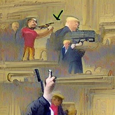 A man pointing a gun at trump