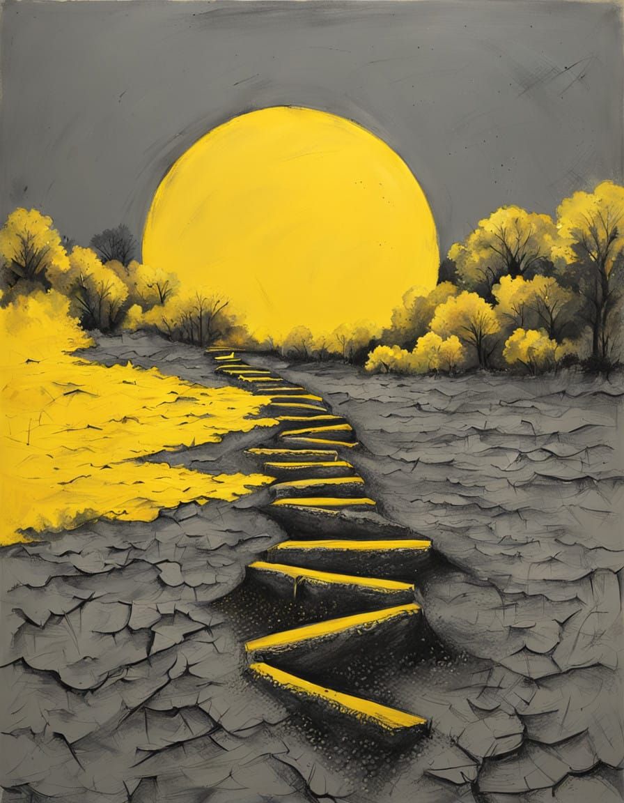 Decayed Sunlit Footsteps in a Charcoal Landscape