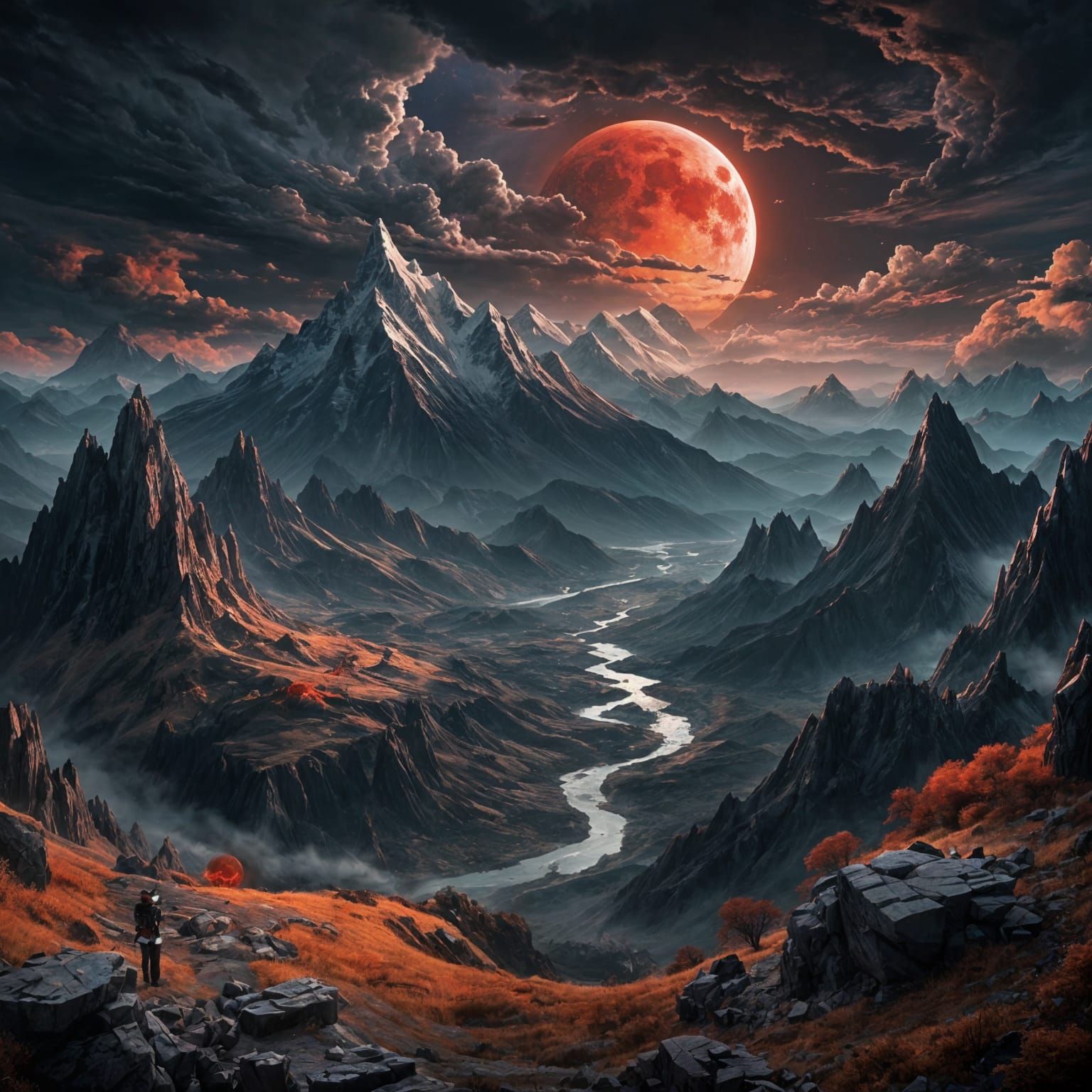 Red Moon Over Mountains  by @Unreality One