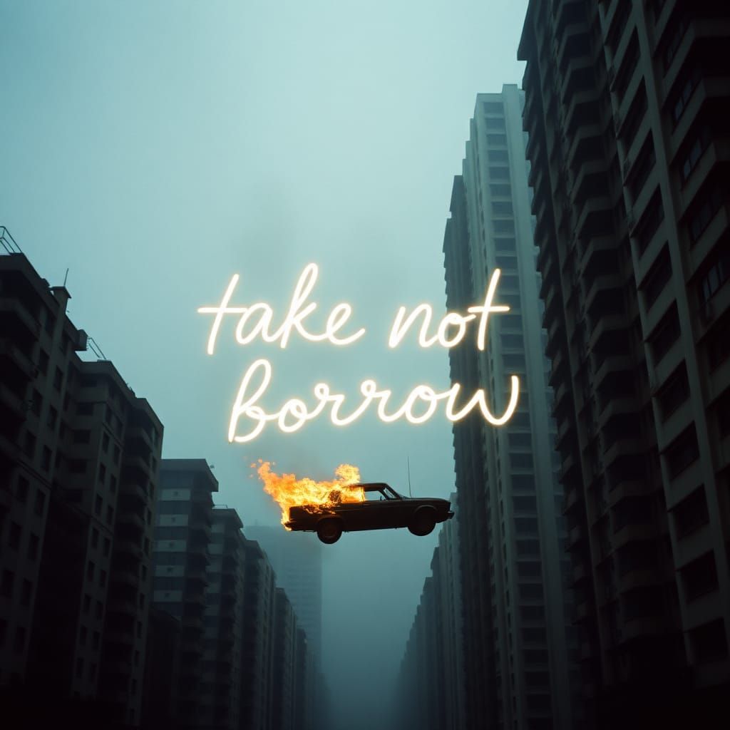 I'LL TAKE NOT BORROW - Glowing Script Suspended in Ruins