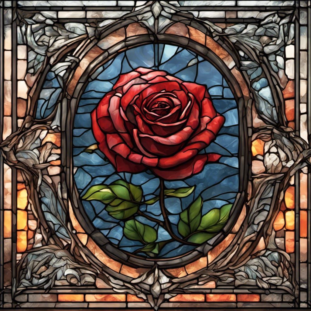 stain glass red rose - AI Generated Artwork - NightCafe Creator