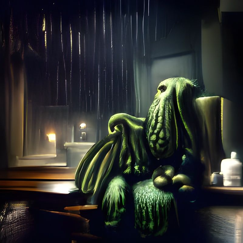 Sad Cthulhu watching the rain outside - AI Generated Artwork ...