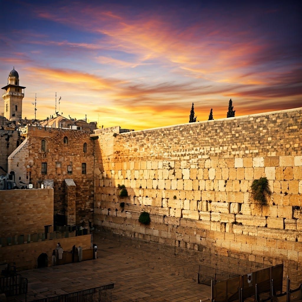 Jerusalem's Western Wall at Sunset: Digital Painting