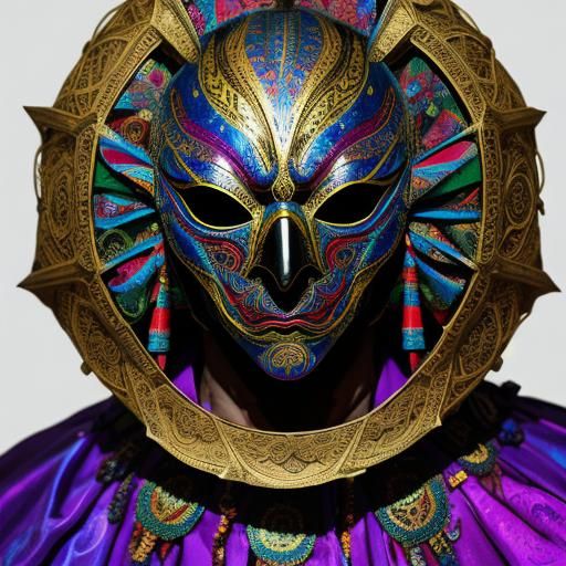 paper mache, very colorful and shiny mask, mystery, riddle, ...