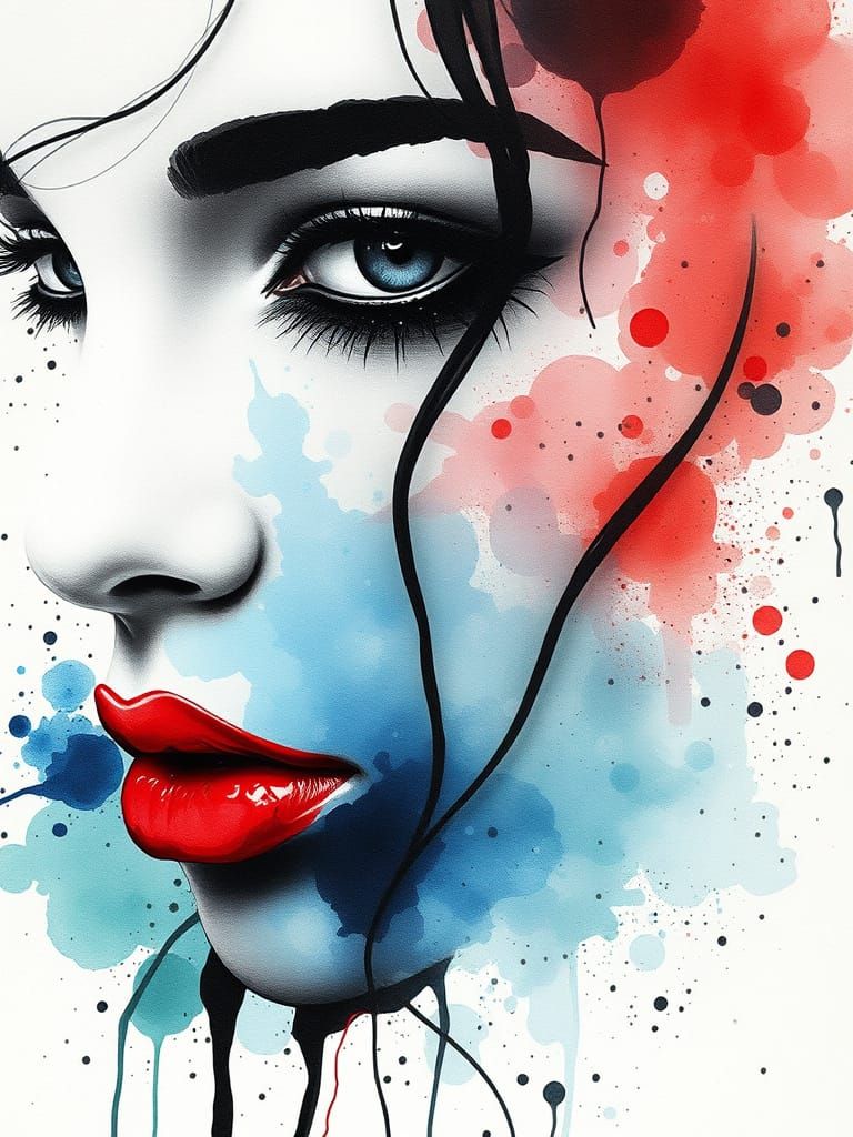  Ink splatter watercolor beauty portrait  by @Jorge