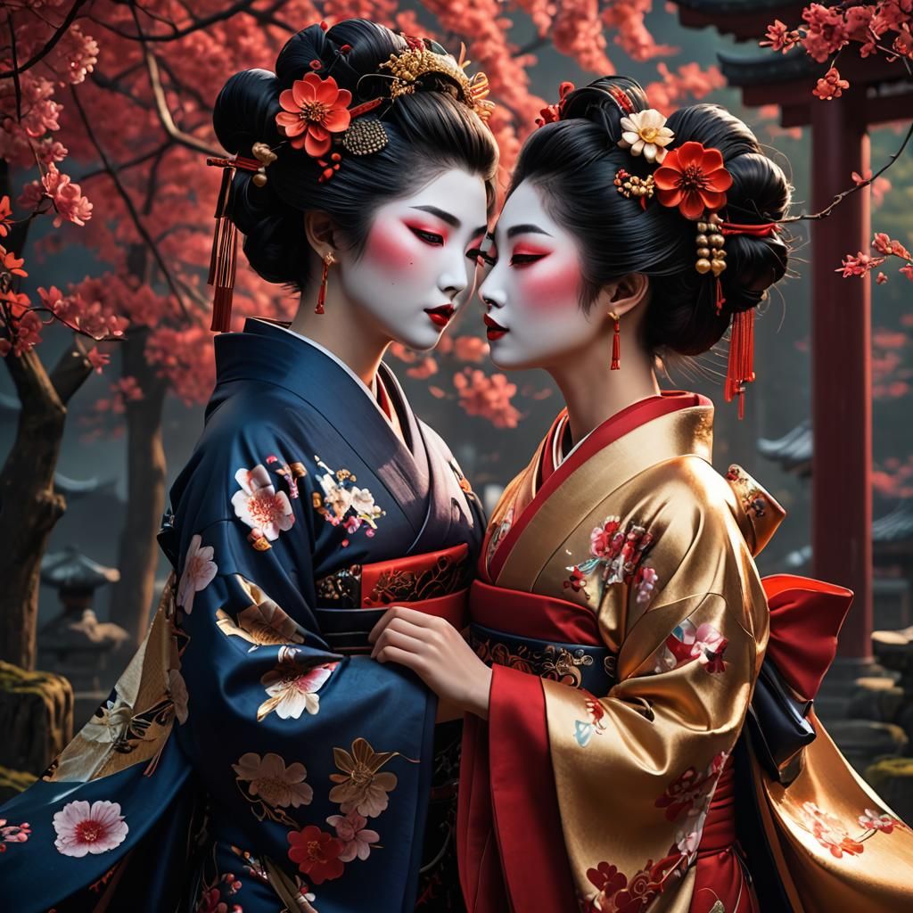 Two geishas in love - AI Generated Artwork - NightCafe Creator