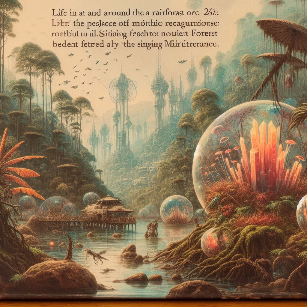 Life in and around the rainforests of Caliomix circa 2441, w...