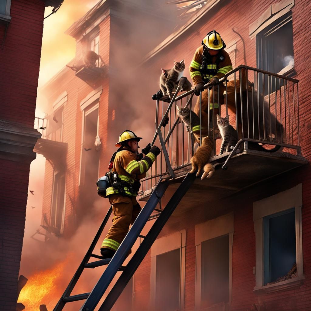 Firefighters, working together like a fine oiled machine. Team work at its finest, rescuing pets from a burning building.  by @JeriLynn