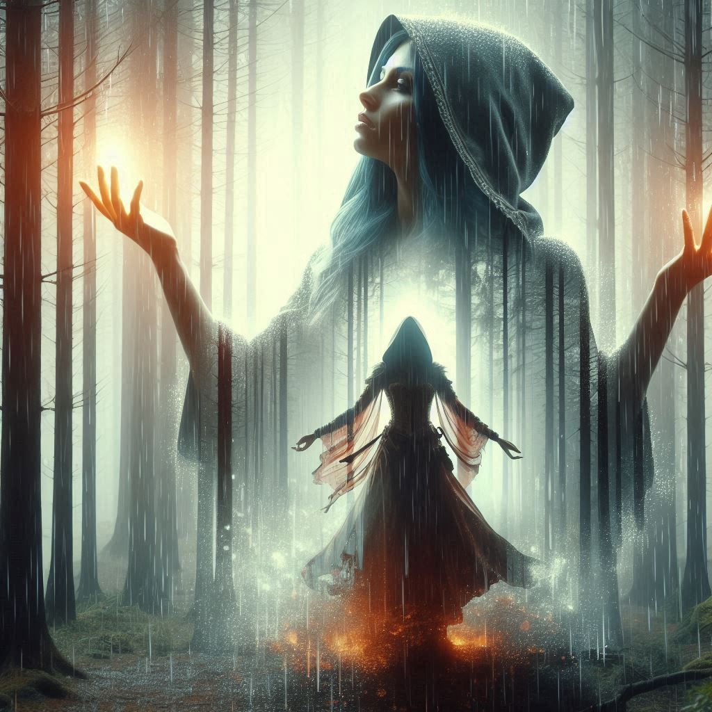 double exposure beautiful fantasy DALL-E 3 portrait landscape..