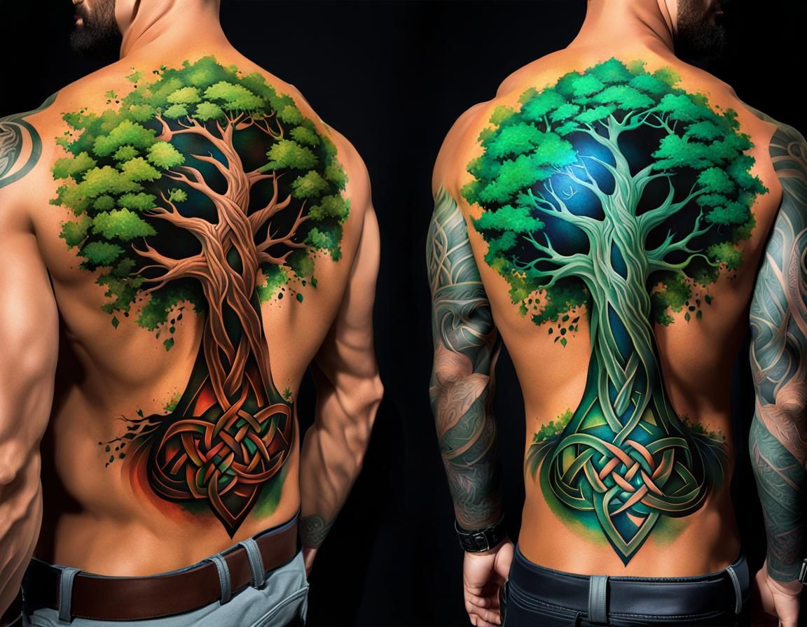 Large Celtic Tree of Life Tattoo on back of man