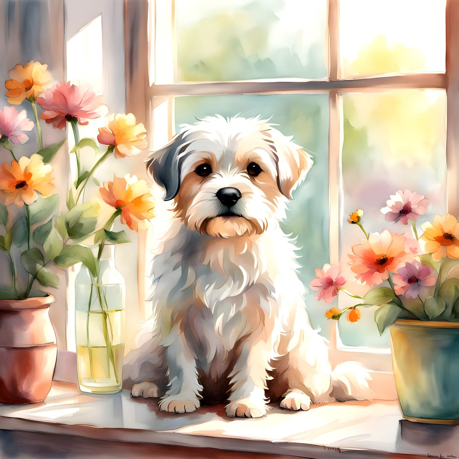 Almost all white Lhasa Apso  thinks he is king of the house, so whenever he and our other dog, a Rat Terrier ...  by @posyrosie