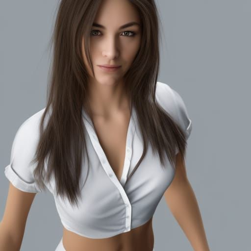 a pretty woman, dressed in the white shirt,
