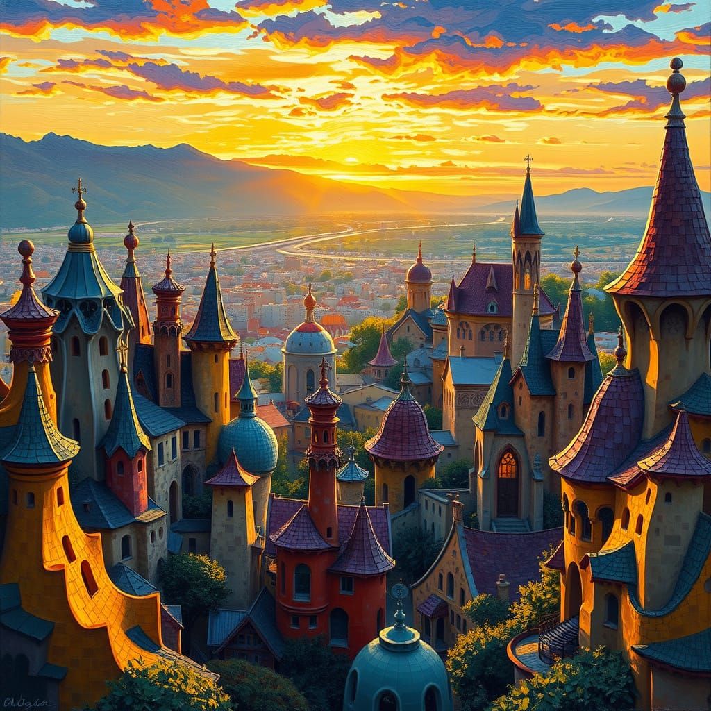 sunrise. oil painting by Antoni Gaudí  by @byarrow