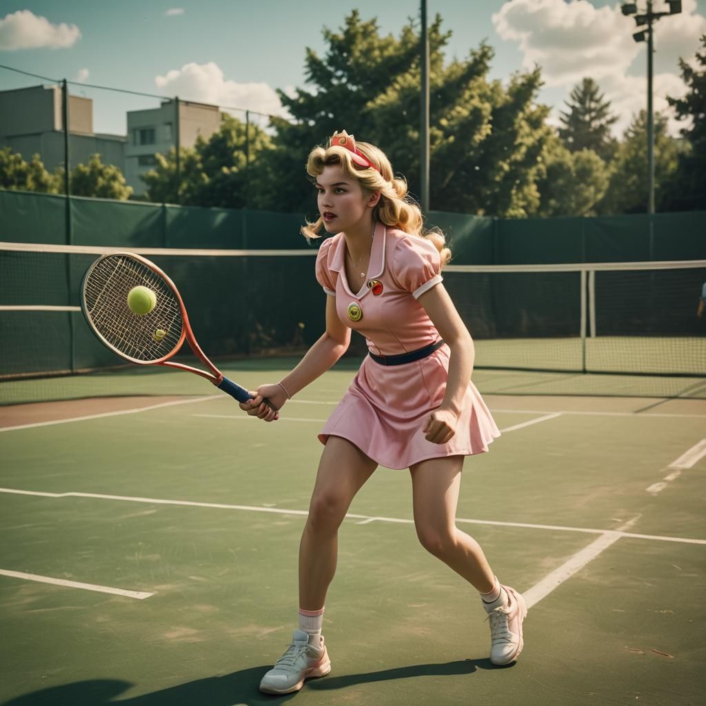Princess Peach playing tennis