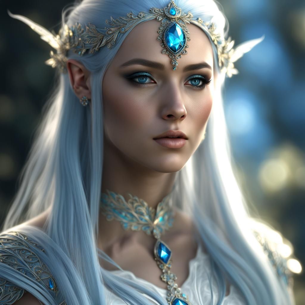 fractal ::elven princess 5::white dress, no blemishes, clear face, long ...