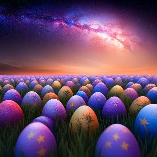a field of  decorated dragon easter eggs