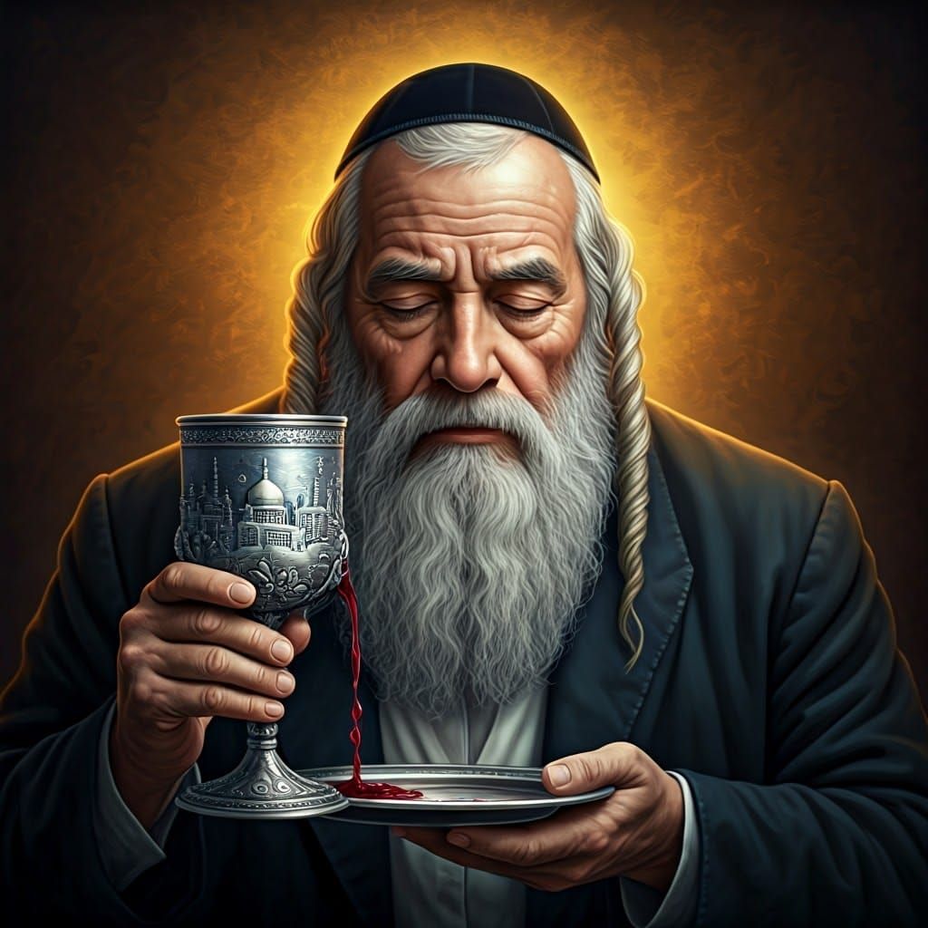 Devout Jewish Man Praying with Silver Goblet