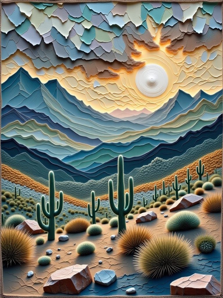 Southwestern Desert Landscape in Golden Hour, Encaustic Coll...
