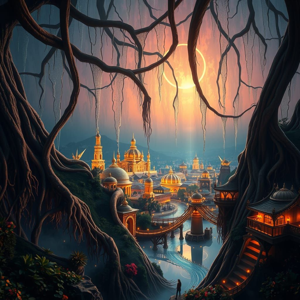The Gilded City Beneath the Root-Sky: A Secret Haven  by @3FUN