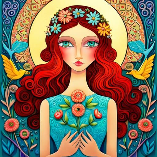 girl with birds, flowers🌸🌷🌹  by @blenta