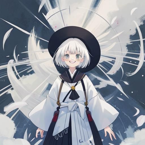 girl with white hair smiling happily