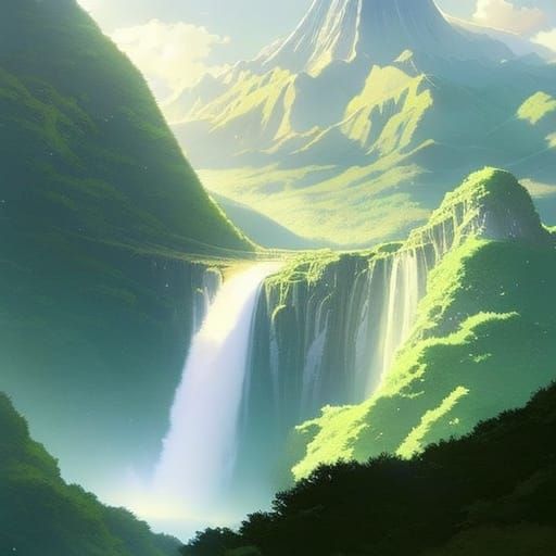Waterfall and mountains