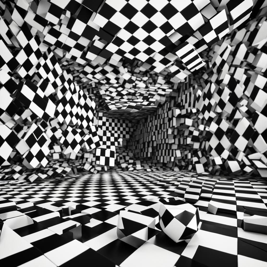 Black and white checkered pattern optical illusion