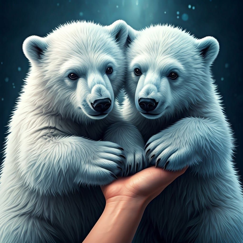 Twin Polar Bears in Enchanting Arctic Dreamworld