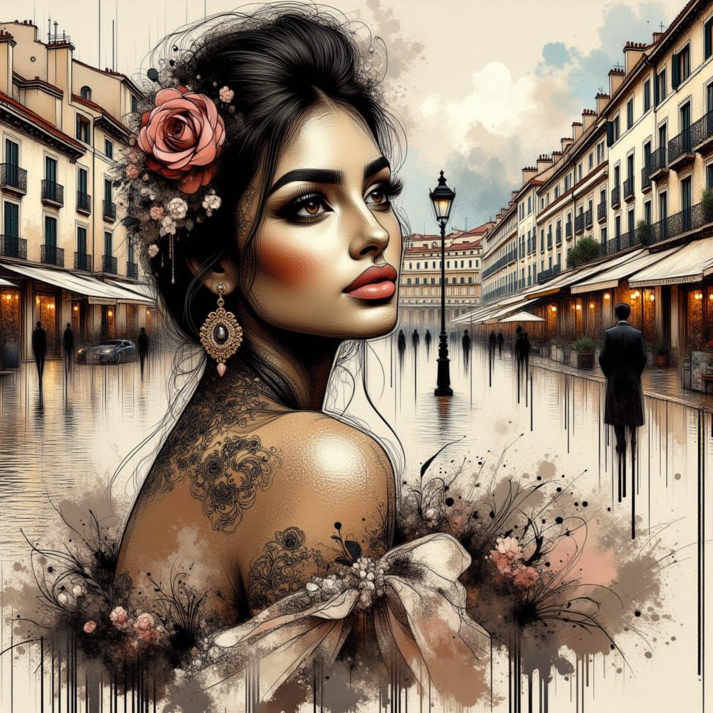 Beautiful black woman in Saint Tropez - line art! <lora:Beauty-Architecture:1.0>