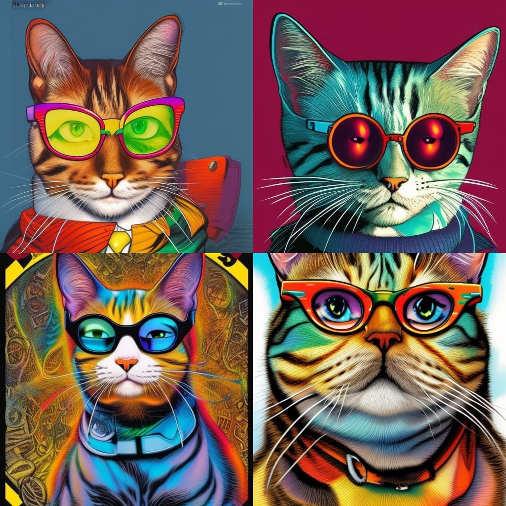 colorfull cat with glasses 2