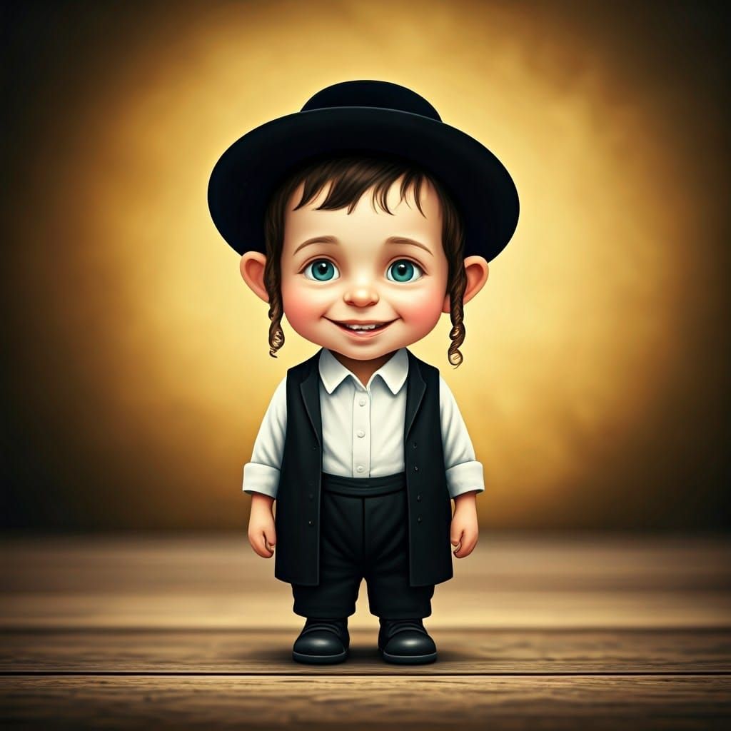 Whimsical Chagall-Inspired Portrait of a Young Hasidic Boy S...