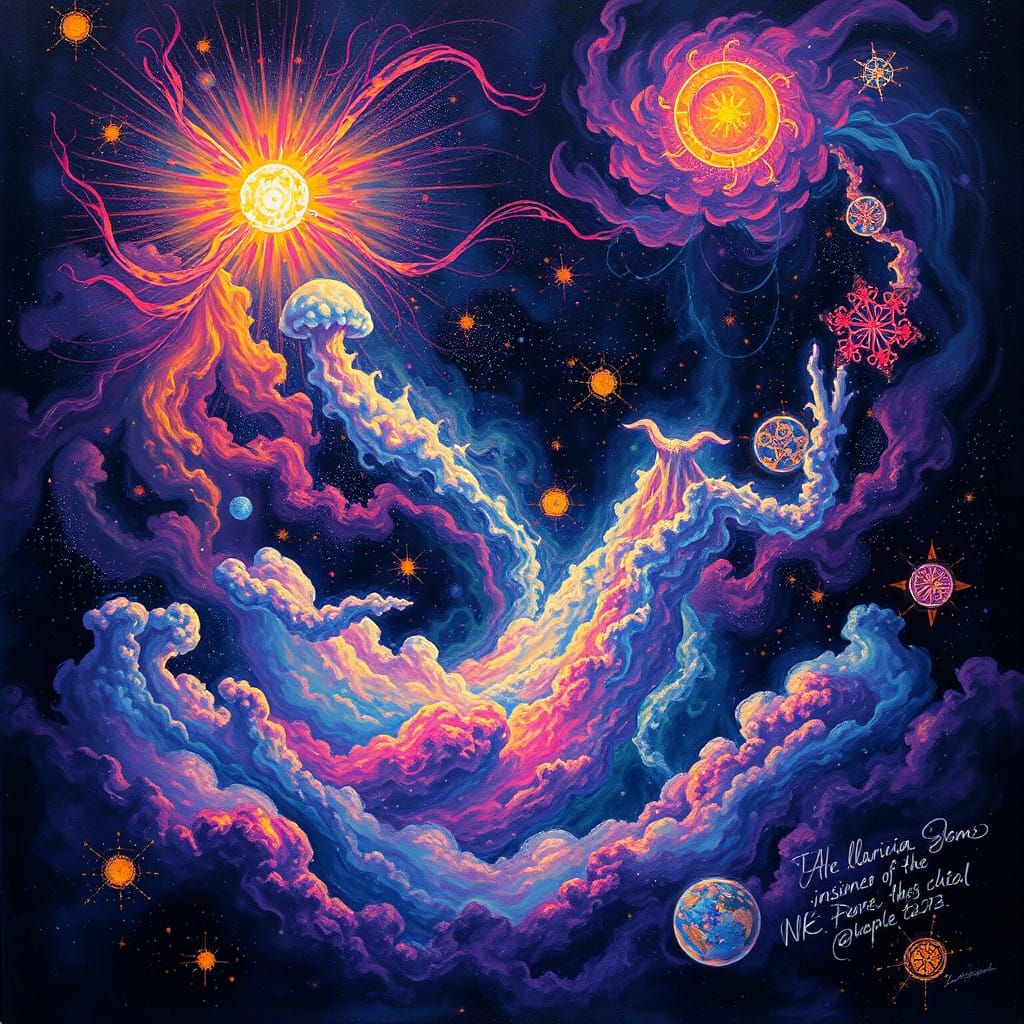 Cosmic Dreamscape with Luminous Celestial Entities