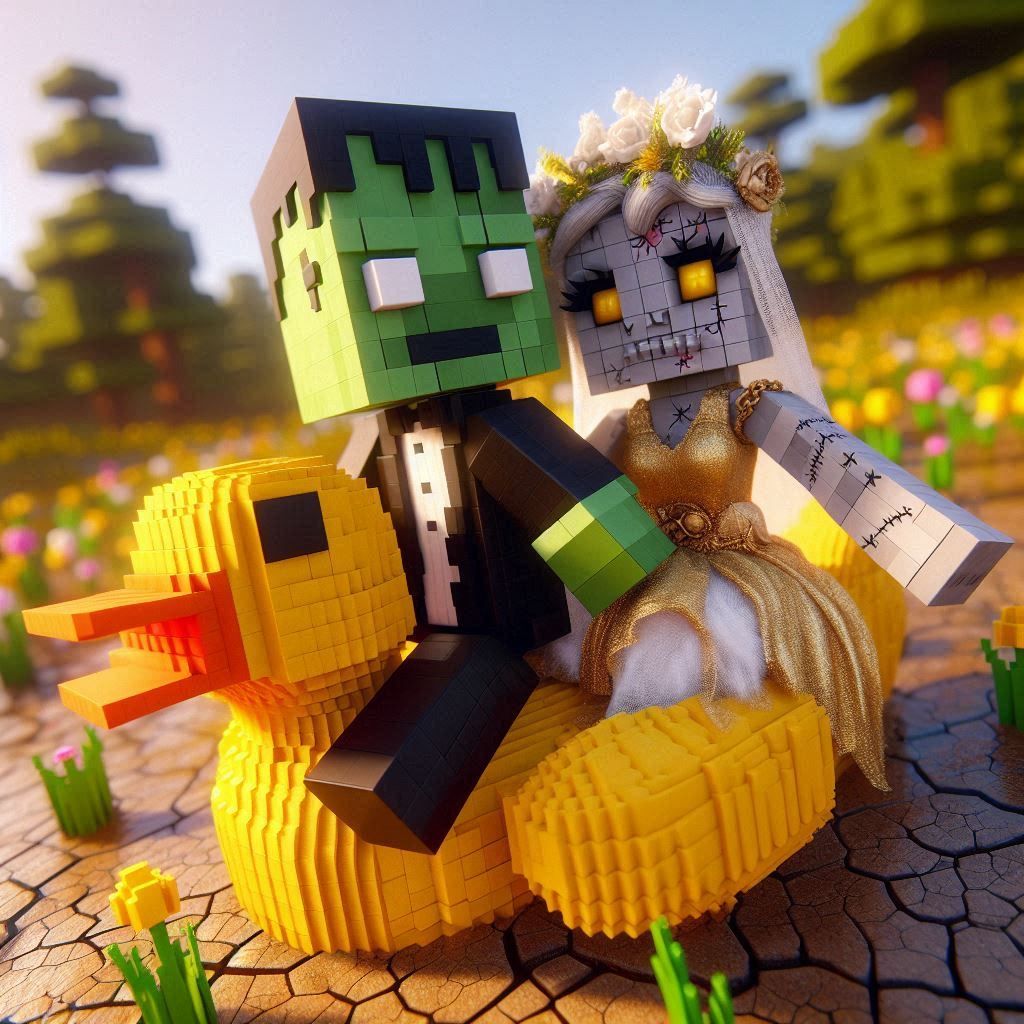 the duck, monster and the bride in a surreal easter ride