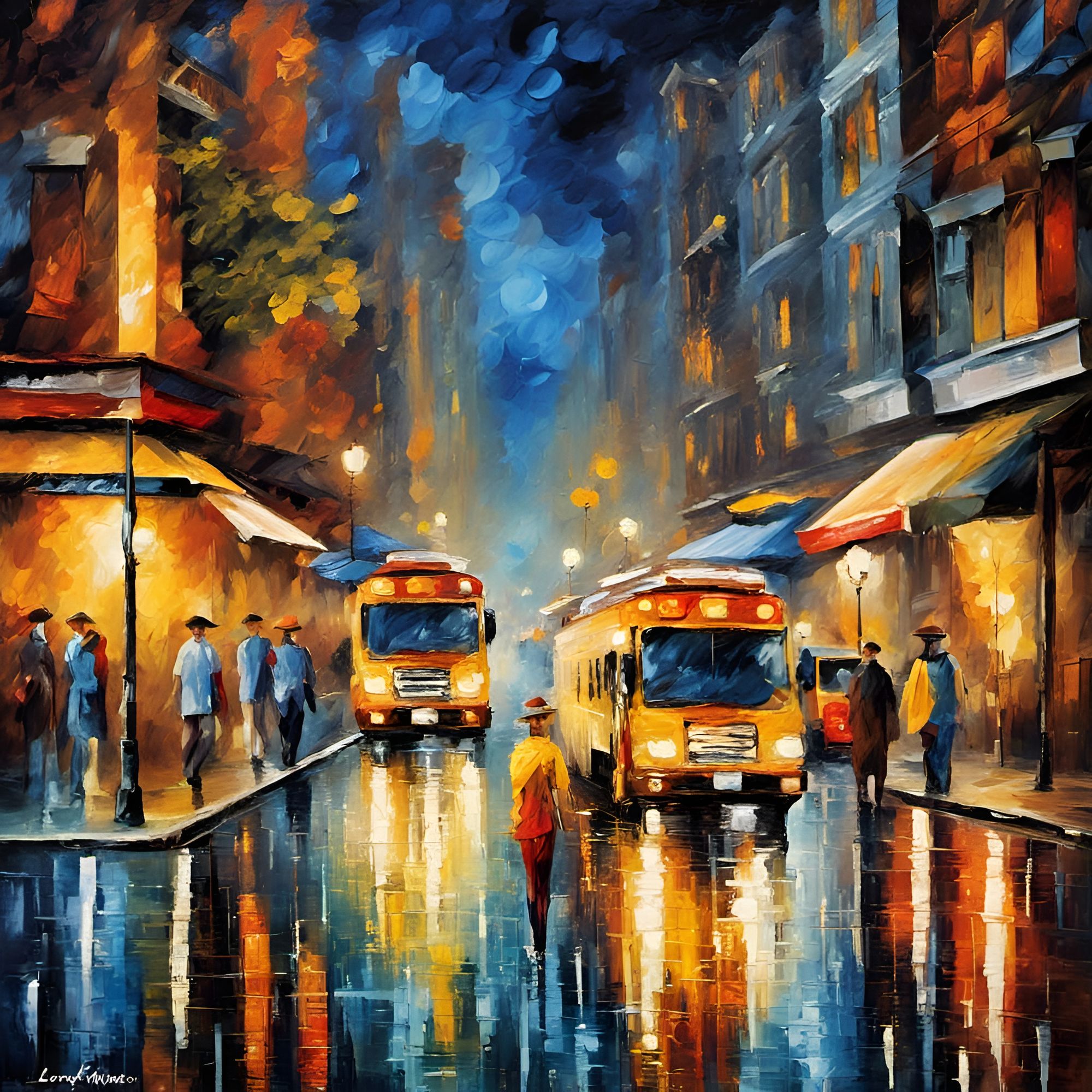 manhattan chinatown avenue lit at night after rain - AI Art