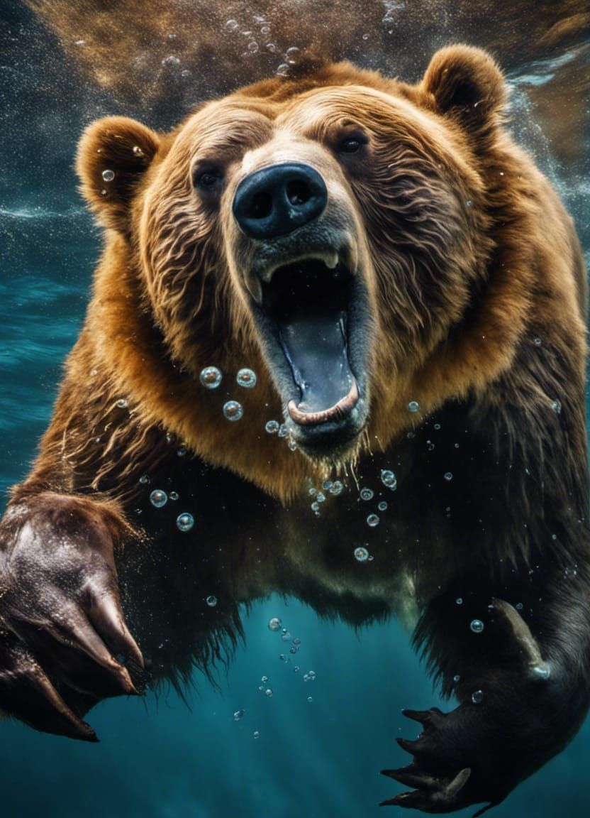 underwater photography captures incredible aquatic Obese Kodiak Bear