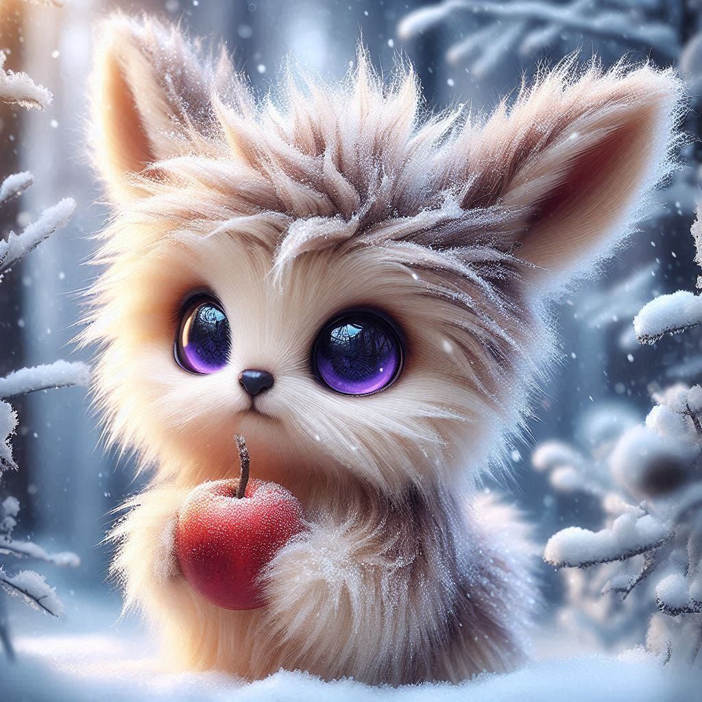 Bunny creature with an apple