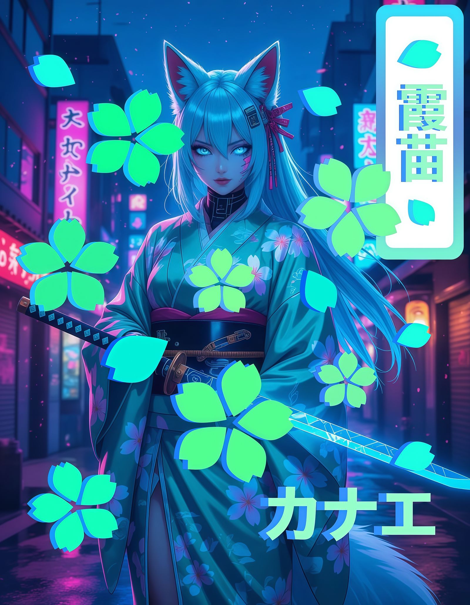 ☆ Aqua Cyberpunk Kitsune 霞苗 ☆