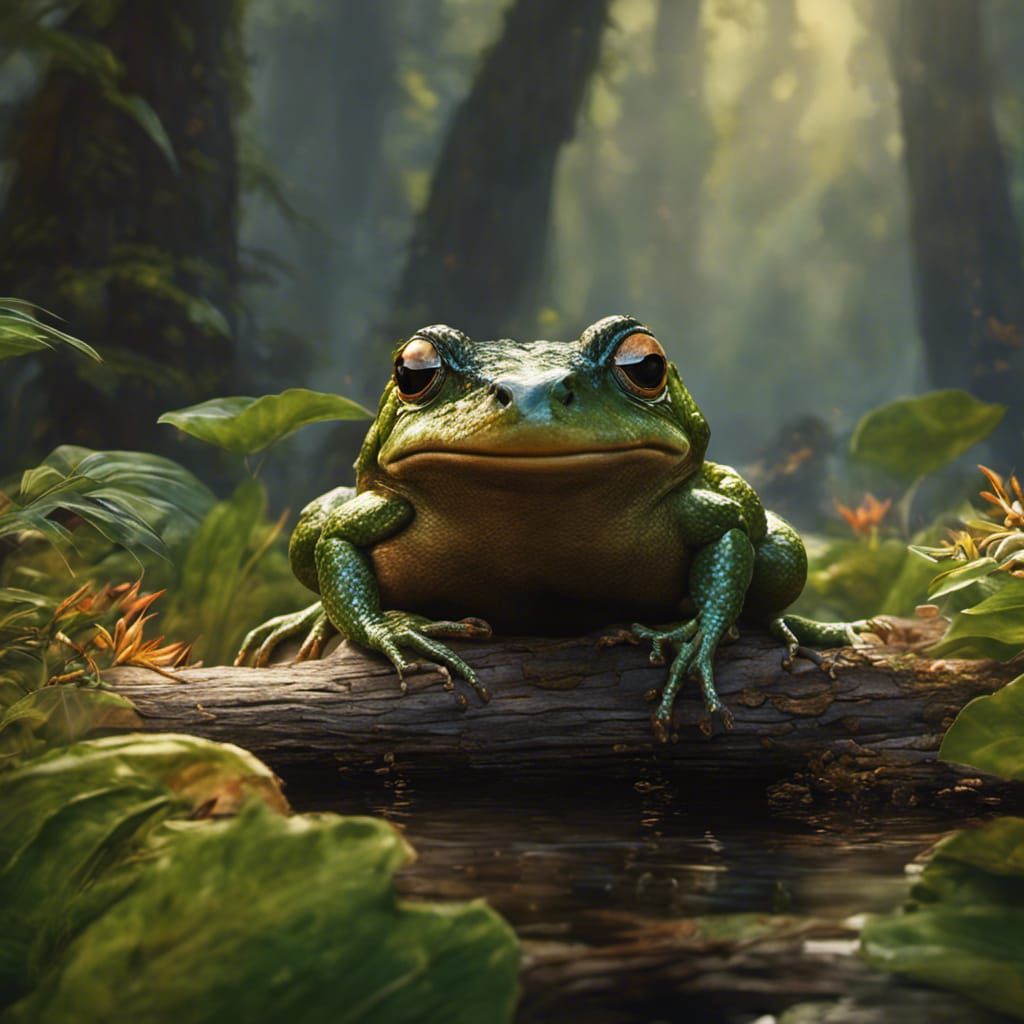 A frog on a log on a hog in a bog, book artwork, creative composition, elaborate detail, splash art, concept art, by WLOP Dr.Seuss cartoon n...