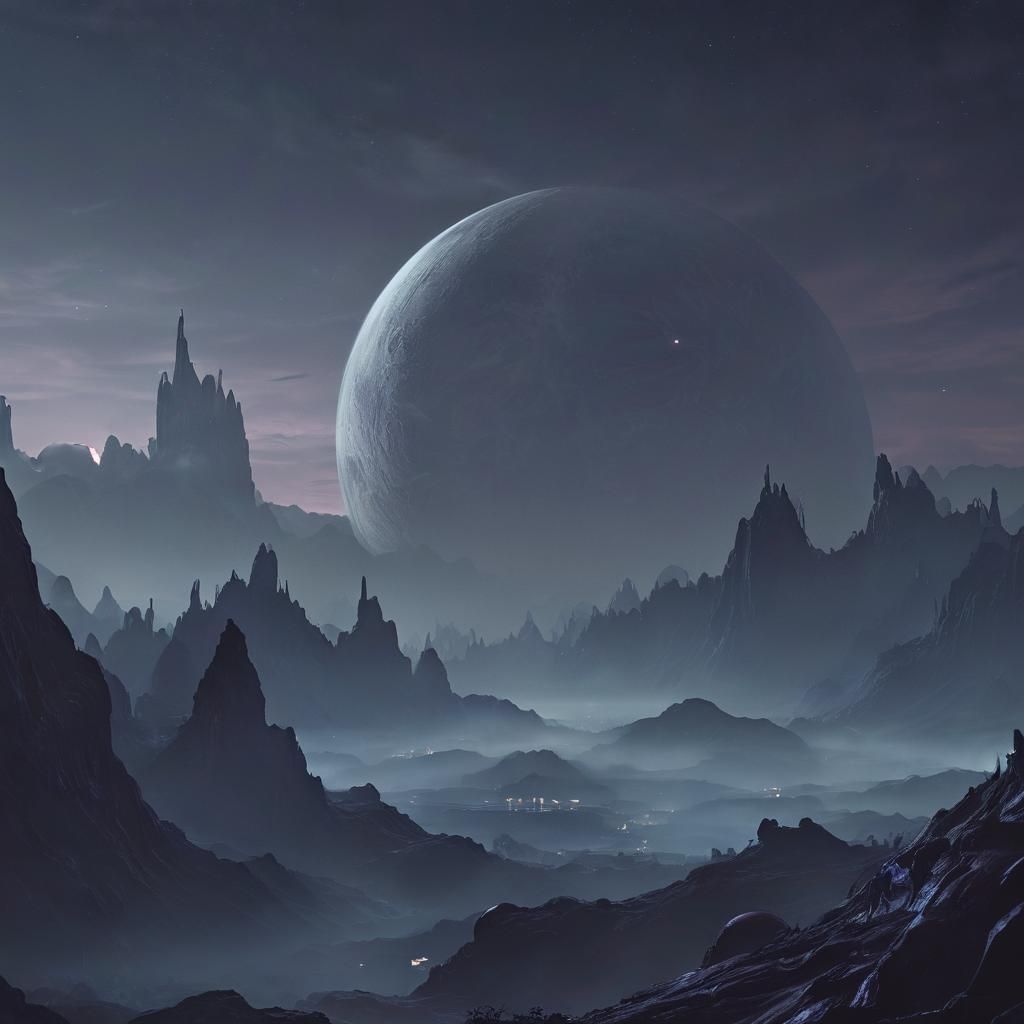 Sci-fi futuristic planet wide angle, double moons