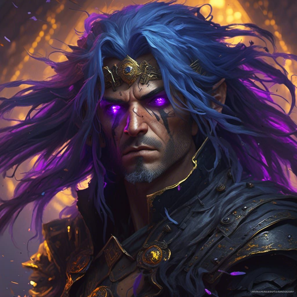 <lora:NC Hyperreal:1.0> Male human rogue, long blue hair, go...