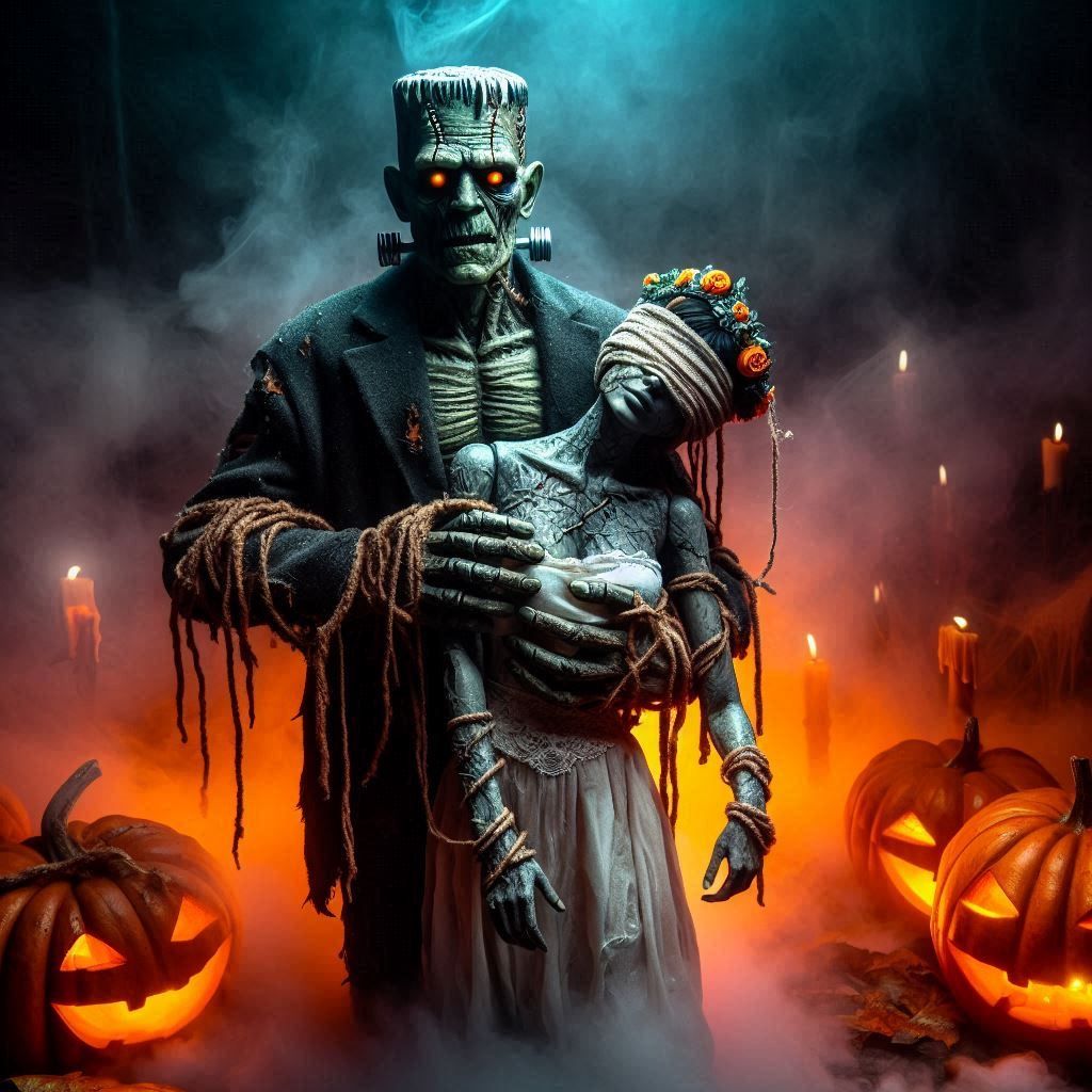 Dall-oween Frankenstein's Monster and the Bride