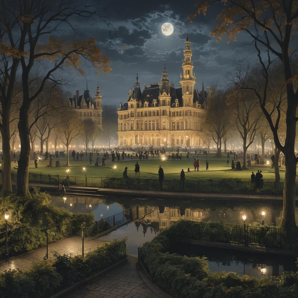 Nighttime atmosphere in the Parc Royal in Brussels