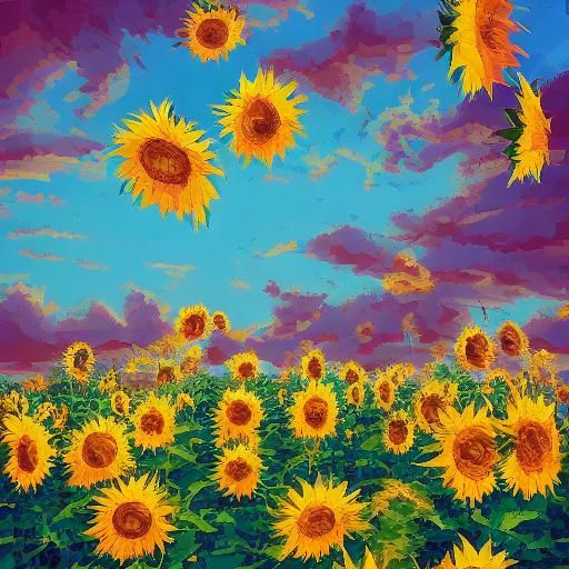 Pixel Art Sunflowers Swaying in the Wind