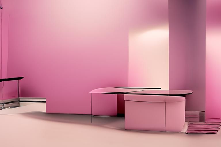 Reception desk in a pink lobby