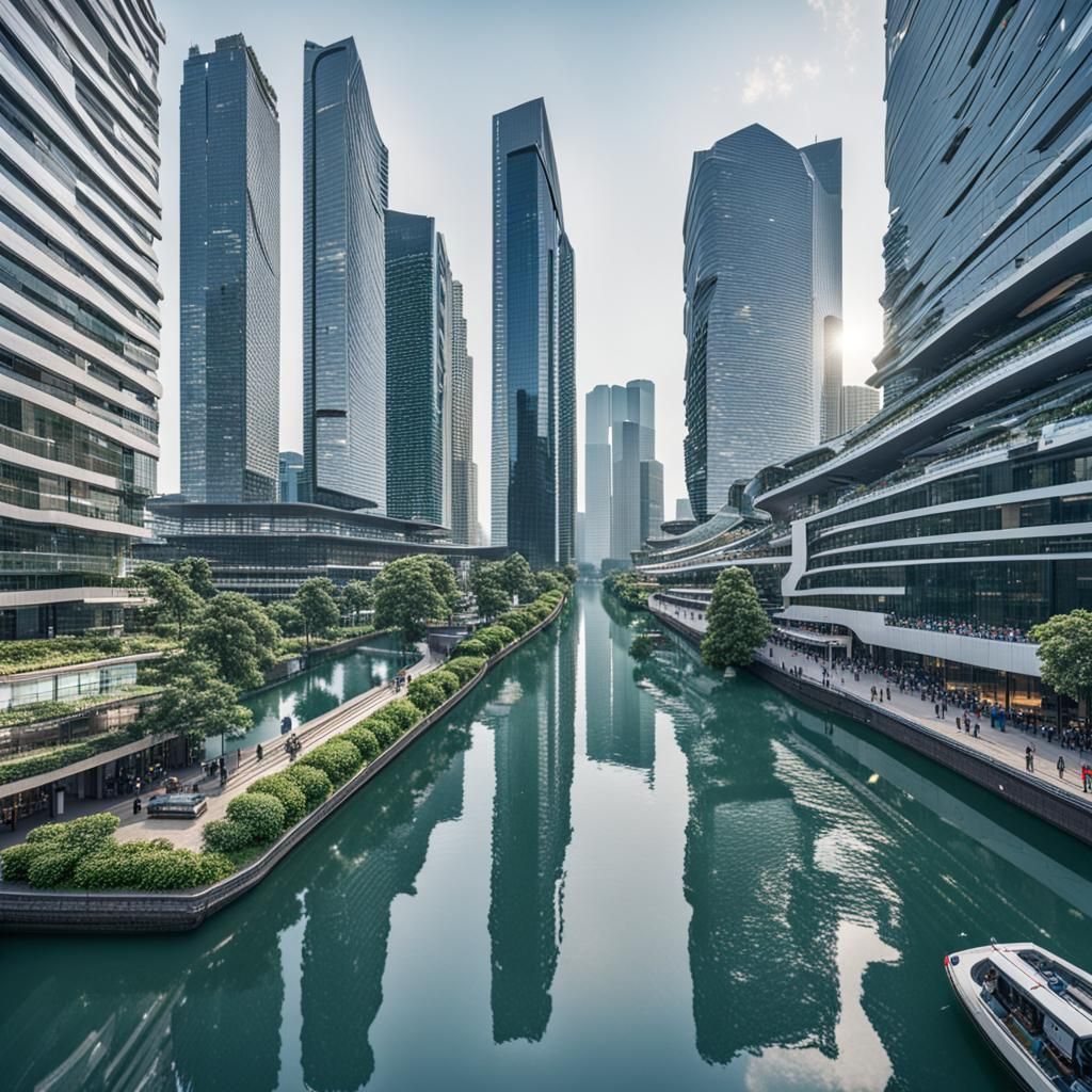 A major city with many canals. It has multiple modern skyscr...